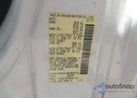 2017 Nissan Nv Cargo Nv1500 Sv V6 from USA, damaged, VIN 1N6BF0KM7HN808851